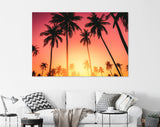 Tropical Palm Tree Canvas Print // Tropical Palm Tree with Sun Light on Sky Background