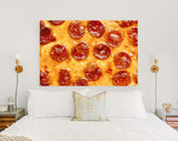 Pizza Canvas Print // Pizza Pepperoni op view close-up // Tasty homemade pizza with salami