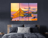 Gyeongbokgung Canvas Print // Landmark of Korea with covered Gyeongbokgung and Seoul Tower South Korea