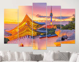 Gyeongbokgung Canvas Print // Landmark of Korea with covered Gyeongbokgung and Seoul Tower South Korea