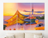 Gyeongbokgung Canvas Print // Landmark of Korea with covered Gyeongbokgung and Seoul Tower South Korea