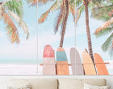 Surfboards Rider Canvas Print // Surfboard and Palm Tree on Beach Background