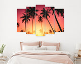 Tropical Palm Tree Canvas Print // Tropical Palm Tree with Sun Light on Sky Background