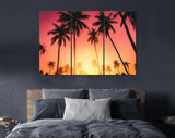 Tropical Palm Tree Canvas Print // Tropical Palm Tree with Sun Light on Sky Background