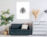 Leafless Tree Canvas Print // Black Lone Leafless Tree on Winter Background