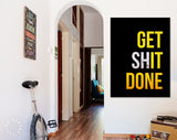 Get Shit Done Canvas Print Beer Theme // Get Shit Done Motivation Poster Wall Decor Typography Beer With Bubbles in Glass