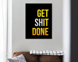 Get Shit Done Canvas Print Beer Theme // Get Shit Done Motivation Poster Wall Decor Typography Beer With Bubbles in Glass