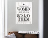 Independent Woman Canvas Print // Feminist Poster Art // Inspirational Modern Art // Farmhouse Decor // Women Set Goals And Slay Them