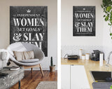 Independent Woman Canvas Print // Feminist Poster Art // Inspirational Modern Art // Black Grunge Rustic Art / Women Set Goals And Slay Them