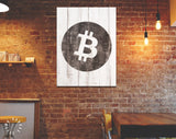 Bitcoin Canvas Print // Bitcoin Logo on a White Wood Background // Cryptocurrency Wall Art // Motivational Modern Art