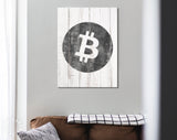 Bitcoin Canvas Print // Bitcoin Logo on a White Wood Background // Cryptocurrency Wall Art // Motivational Modern Art