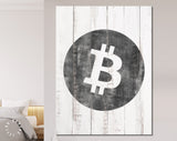 Bitcoin Canvas Print // Bitcoin Logo on a White Wood Background // Cryptocurrency Wall Art // Motivational Modern Art