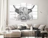 Highland Cow White Wood Background Canvas Print