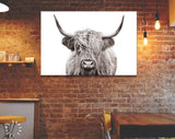 Highland Cow Canvas Print // Highland Cow Black and White Canvas Wall Decor