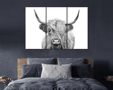 Highland Cow Canvas Print // Highland Cow Black and White Canvas Wall Decor