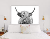 Highland Cow Canvas Print // Highland Cow Black and White Canvas Wall Decor