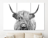 Highland Cow Canvas Print // Highland Cow Black and White Canvas Wall Decor