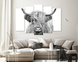 Highland Cow Canvas Print // Highland Cow Black and White Canvas Wall Decor