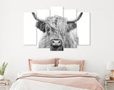 Highland Cow Canvas Print // Highland Cow Black and White Canvas Wall Decor