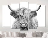 Highland Cow Canvas Print // Highland Cow Black and White Canvas Wall Decor