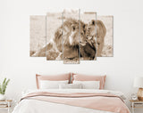 Lions in Love Sepia Canvas Print // Lion Couple Sepia Wall Art