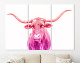 Crimson and Purple Texas Longhorn Canvas Print // Close-up Portrait of Texas Longhorn Cow // Crimson Purple Gradient Wall Decor