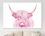 Pink Highland Cow Canvas Print // Highland Cow Pink Canvas Wall Decor