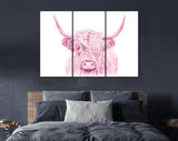 Pink Highland Cow Canvas Print // Highland Cow Pink Canvas Wall Decor