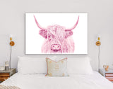 Pink Highland Cow Canvas Print // Highland Cow Pink Canvas Wall Decor