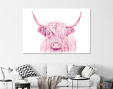 Pink Highland Cow Canvas Print // Highland Cow Pink Canvas Wall Decor