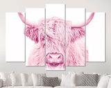 Pink Highland Cow Canvas Print // Highland Cow Pink Canvas Wall Decor