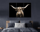 Sepia Texas Longhorn Canvas Print // Close-up Portrait of Texas Longhorn Cow with Black Background // Sepia Wall Decor