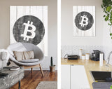 Bitcoin Canvas Print // Bitcoin Logo on a White Wood Background // Cryptocurrency Wall Art // Motivational Modern Art