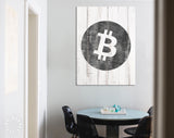 Bitcoin Canvas Print // Bitcoin Logo on a White Wood Background // Cryptocurrency Wall Art // Motivational Modern Art