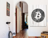 Bitcoin Canvas Print // Bitcoin Logo on a White Wood Background // Cryptocurrency Wall Art // Motivational Modern Art