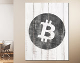 Bitcoin Canvas Print // Bitcoin Logo on a White Wood Background // Cryptocurrency Wall Art // Motivational Modern Art