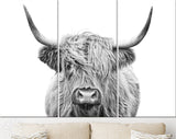 Highland Cow Canvas Print // Highland Cow Black and White Canvas Wall Decor