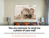 Lions in Love Sepia Canvas Print // Lion Couple Sepia Wall Art