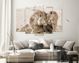 Lions in Love Sepia Canvas Print // Lion Couple Sepia Wall Art