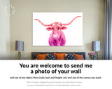 Crimson and Purple Texas Longhorn Canvas Print // Close-up Portrait of Texas Longhorn Cow // Crimson Purple Gradient Wall Decor