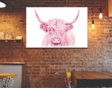 Pink Highland Cow Canvas Print // Highland Cow Pink Canvas Wall Decor