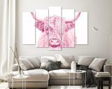 Pink Highland Cow Canvas Print // Highland Cow Pink Canvas Wall Decor