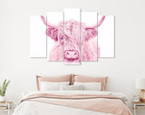 Pink Highland Cow Canvas Print // Highland Cow Pink Canvas Wall Decor