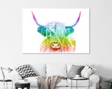 Rainbow Highland Cow Canvas Print // LGBT Highland Cow Canvas Wall Decor