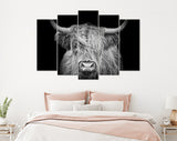 Highland Cow Canvas Print // The Black and White Highland Cow With The Black Background // Black And White Wall Art