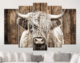 Highland Cow Grunge Art Canvas Print // Highland Cow Dark Brown Wood Background Sepia Canvas Print / Vintage Wall Art / Farmhouse Wall Decor