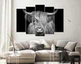 Highland Cow Canvas Print // The Black and White Highland Cow With The Black Background // Black And White Wall Art