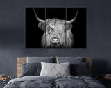 Highland Cow Canvas Print // The Black and White Highland Cow With The Black Background // Black And White Wall Art