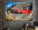 Carlos Sainz F1 2021 Canvas Print // Carlos Sainz driving the Ferrari SF21 around Monaco