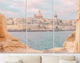 Valletta Malta Canvas Print // View of Valletta Malta old town skyline from Sliema city on the other side of Marsans harbor